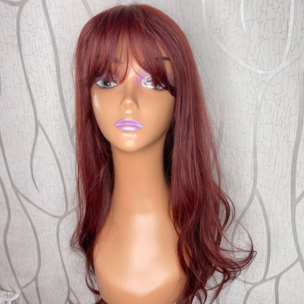 🎀 NWT 🎀 27” Burgundy Red w/ Natural Bangs Synthetic Wig